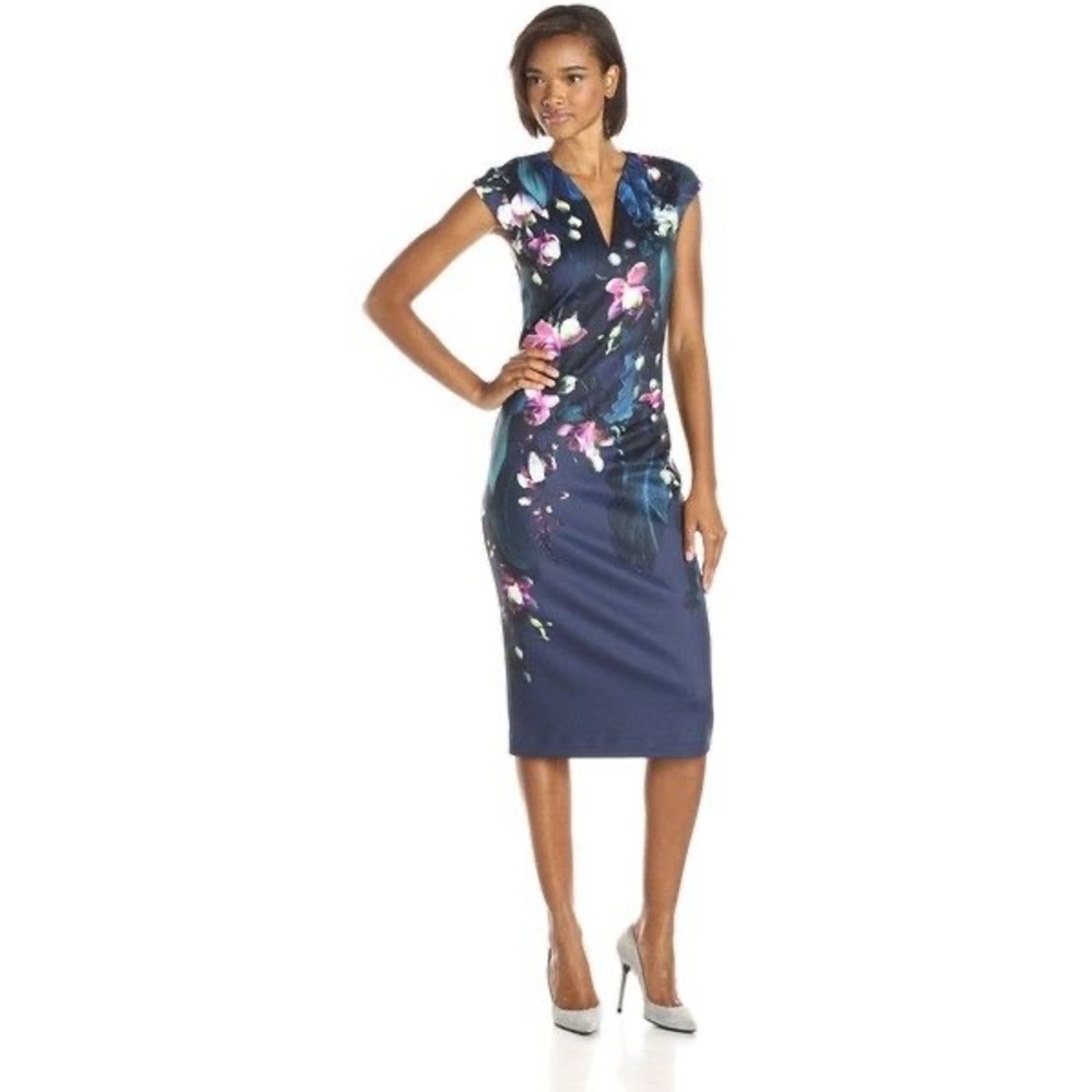 Ted Baker Navy Floral Midi Dress
